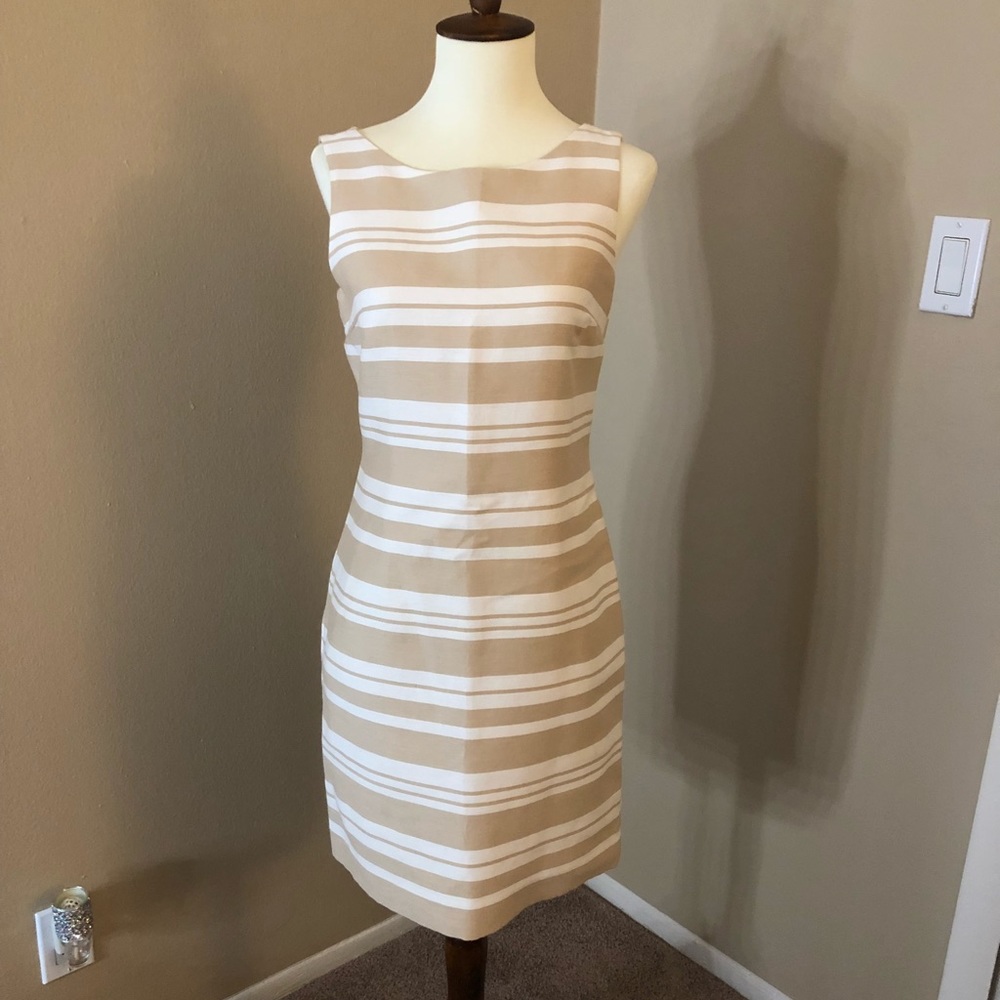 Banana Republic Tan/White Linen Dress